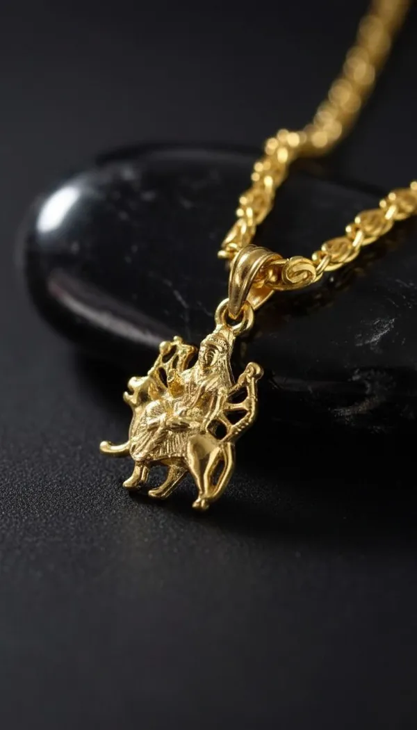 Gold_Stainless_Steel_Lord_Durga_Pendant_Necklace