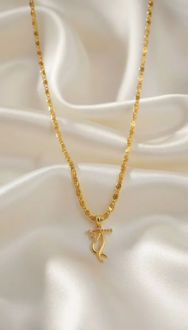 Gold_Stainless_Steel_Krishna_Flute_Pendant_Necklace