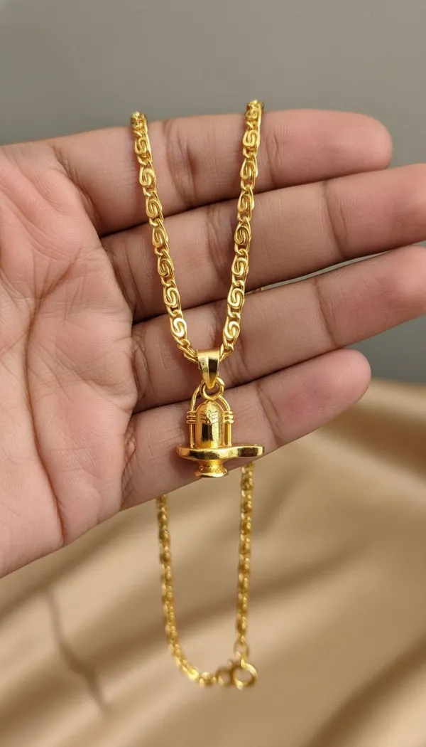 Gold_Stainless_Steel_Shivling_Pendant_Necklace