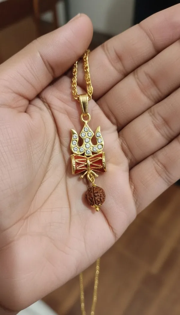 Gold_Stainless_Steel_Trishul_Damru_Pendant_Necklace