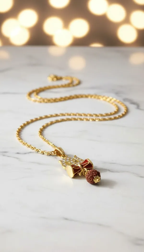 Gold_Stainless_Steel_Trishul_Damru_Pendant_Necklace