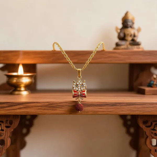 Gold_Stainless_Steel_Trishul_Damru_Pendant_Necklace