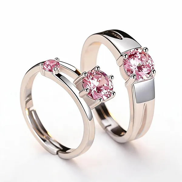 Silver_Stainless_Steel_Pink_Stone_Couple_Ring_Set