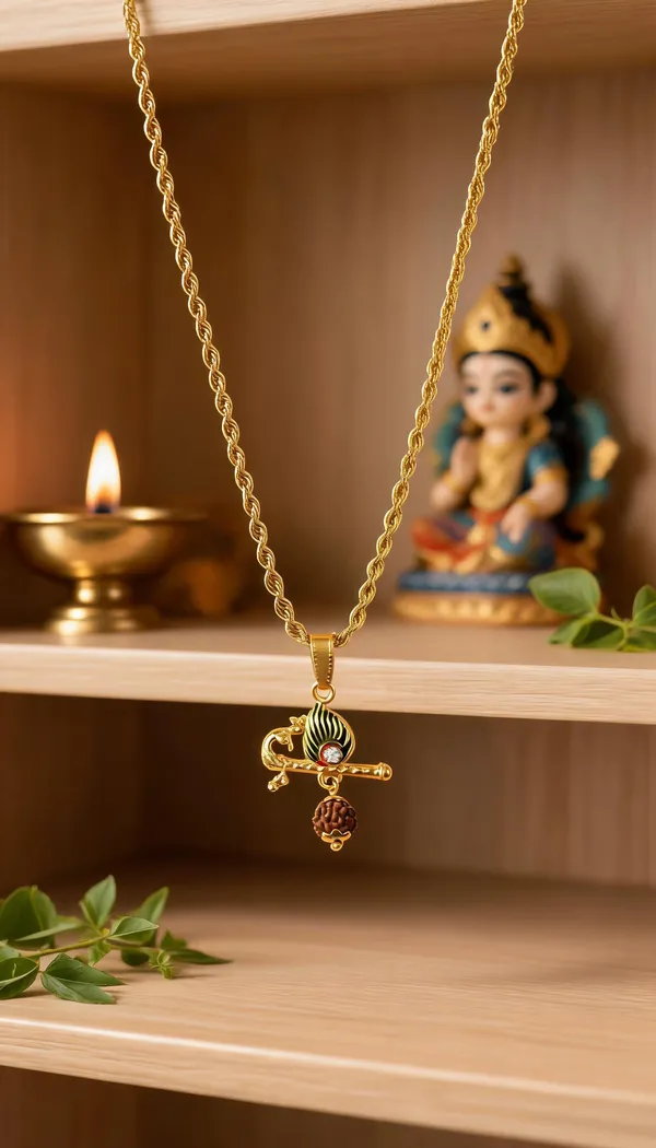 Gold_Stainless_Steel_Krishna_Flute_Mor_Pankh_Pendant_Necklace