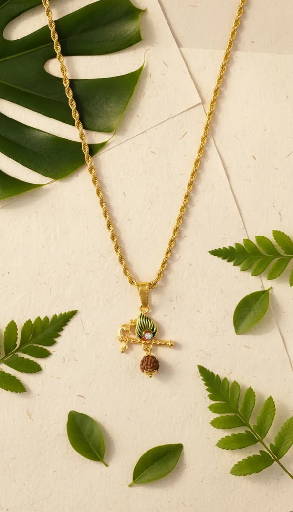 Gold_Stainless_Steel_Krishna_Flute_Mor_Pankh_Pendant_Necklace