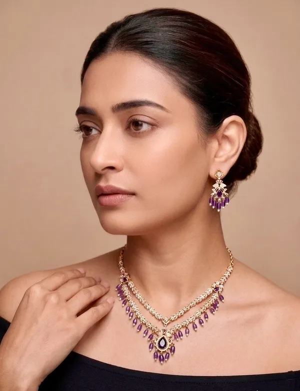 Gold_Tone_Purple_Stone_Micro_Plated_Cz_Necklace_Set_With_Earrings_For_Women