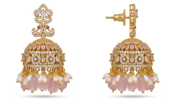 Gold_Tone_Micro_Plated_Cz_Pink_Beaded_Jhumka_Earrings_For_Women