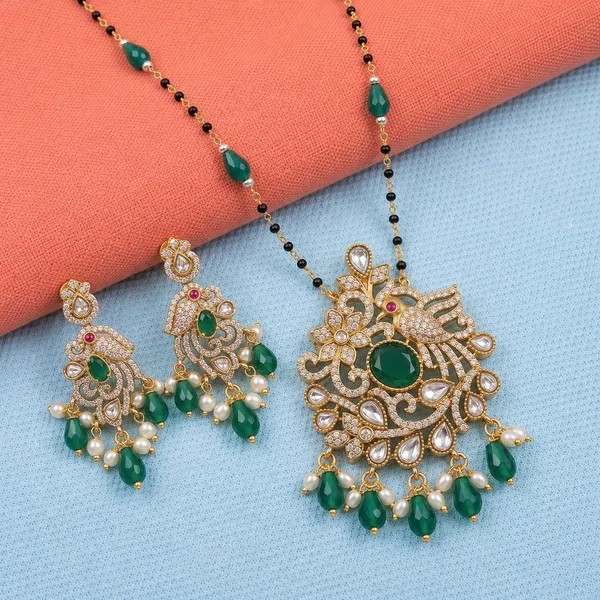 Gold_Tone_Green_Stone_Polish_Cz_Peacock_Mangalsutra_Set_For_Women