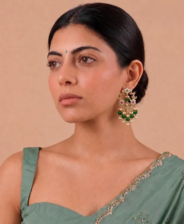 Gold_Tone_Micro_Plated_Cz_Green_Beaded_Chandelier_Earrings_For_Women