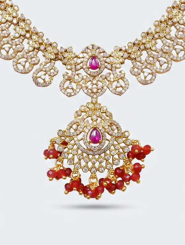 Gold_Tone_Micro_Plated_Cz_Traditional_Necklace_Set_With_Earrings_For_Women