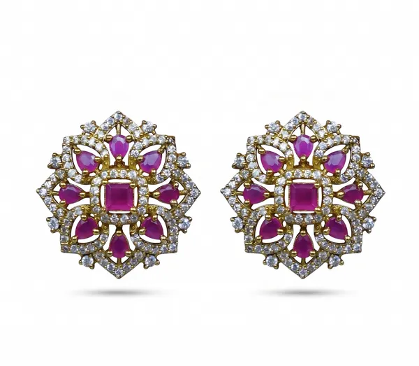 Gold_Tone_Micro_Plated_Cz_Floral_Stud_Earrings_For_Women