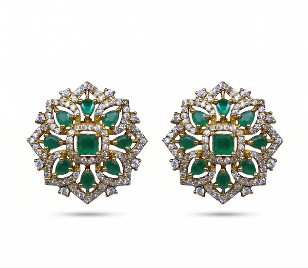 Gold_Tone_Micro_Plated_Cz_Green_Stone_Stud_Earrings_For_Women