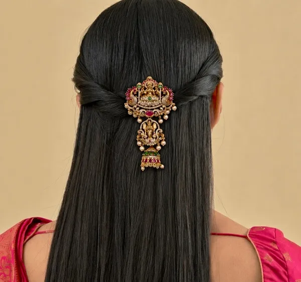 Gold_Tone_Matte_Polish_Cz_Lakshmi_Hair_Accessory_For_Women
