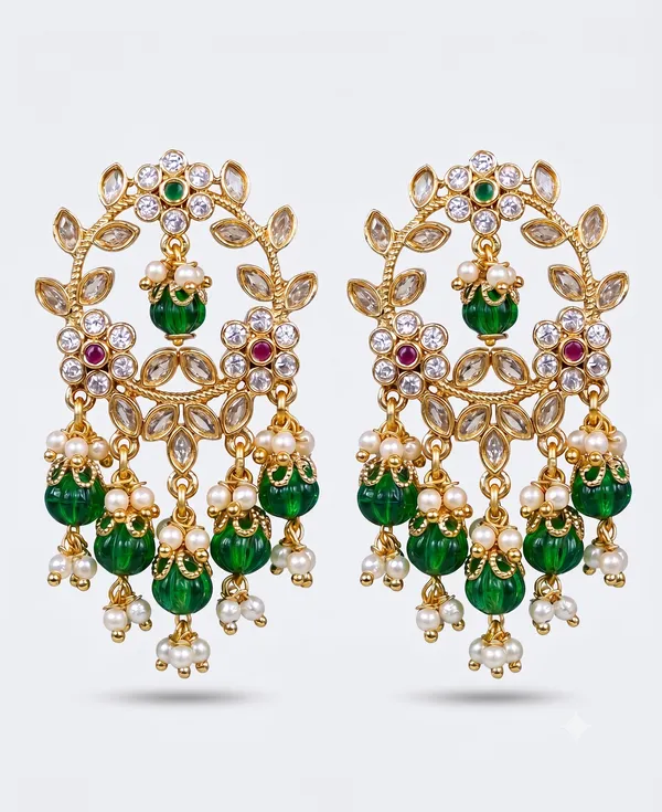 Gold_Tone_Micro_Plated_Cz_Green_Beaded_Chandelier_Earrings_For_Women