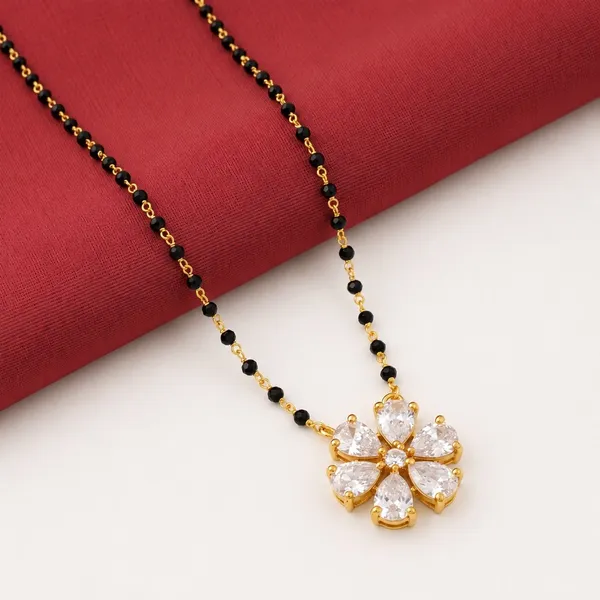 Gold_Tone_Black_Beaded_Matte_Polish_Cz_Floral_Pendant_Mangalsutra_For_Women_-_Pack_Of_2