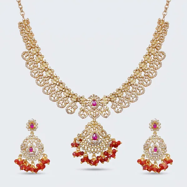 Gold_Tone_Micro_Plated_Cz_Traditional_Necklace_Set_With_Earrings_For_Women
