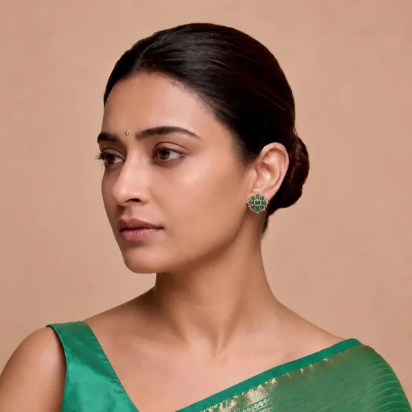 Gold_Tone_Micro_Plated_Cz_Green_Stone_Stud_Earrings_For_Women
