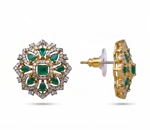 Gold_Tone_Micro_Plated_Cz_Green_Stone_Stud_Earrings_For_Women