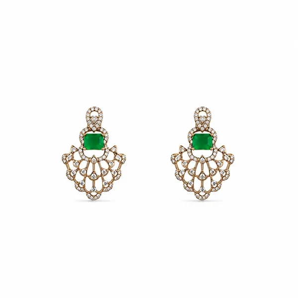 Gold_Tone_Green_Stone_Gj_Polish_Cz_Traditional_Mangalsutra_With_Earrings_For_Women