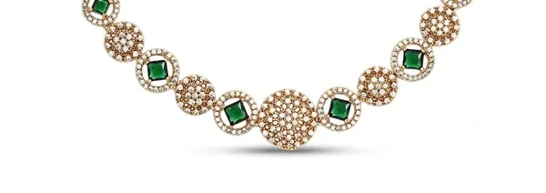 Gold_Tone_Green_Stone_Gj_Polish_Cz_Necklace_Set_With_Earrings_For_Women