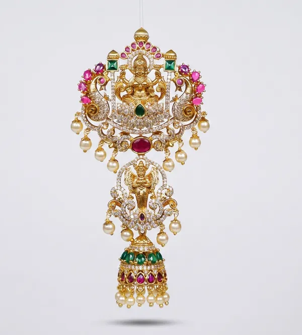 Gold_Tone_Matte_Polish_Cz_Lakshmi_Hair_Accessory_For_Women