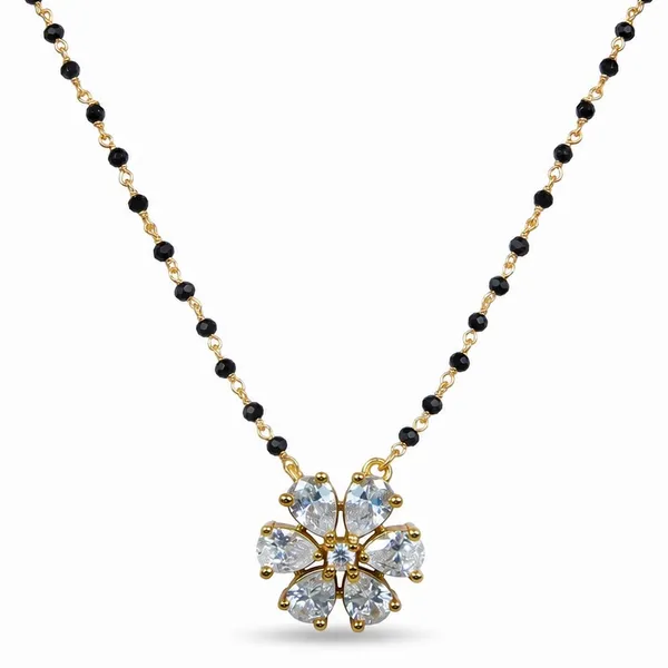 Gold_Tone_Black_Beaded_Matte_Polish_Cz_Floral_Pendant_Mangalsutra_For_Women_-_Pack_Of_2