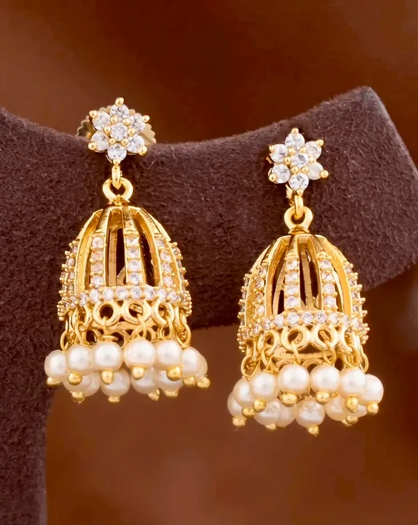 Gold_Tone_Micro_Plated_Cz_Floral_Temple_Necklace_Set_With_Earrings_For_Women