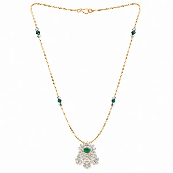 Gold_Tone_Gj_Polish_Cz_Green_Stone_Floral_Mangalsutra_With_Earrings_For_Women
