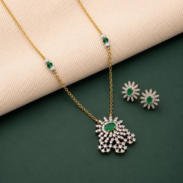Gold_Tone_Gj_Polish_Cz_Green_Stone_Floral_Mangalsutra_With_Earrings_For_Women