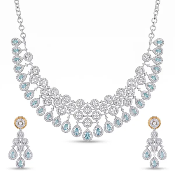 Silver_Tone_Gj_Polish_Cz_Teardrop_Necklace_Set_With_Earrings_For_Women