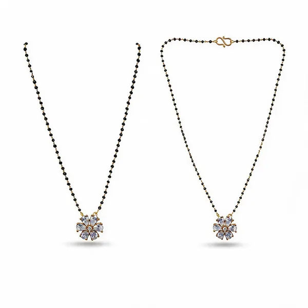 Gold_Tone_Black_Beaded_Matte_Polish_Cz_Floral_Pendant_Mangalsutra_For_Women_-_Pack_Of_2