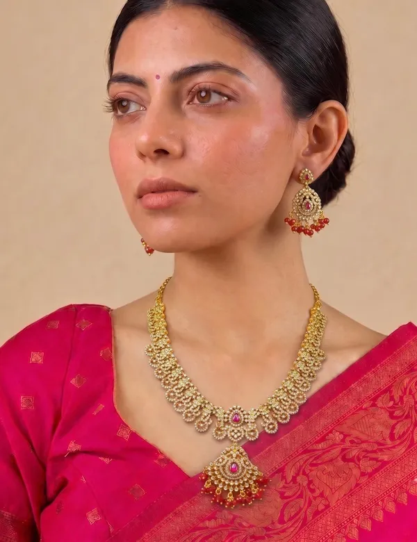 Gold_Tone_Micro_Plated_Cz_Traditional_Necklace_Set_With_Earrings_For_Women