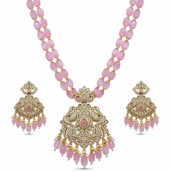 Gold_Tone_Pink_Stone_Mehandi_Polish_Cz_Necklace_Set_With_Earrings_For_Women