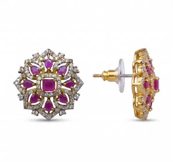 Gold_Tone_Micro_Plated_Cz_Floral_Stud_Earrings_For_Women