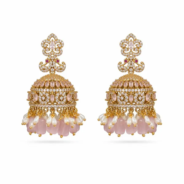 Gold_Tone_Micro_Plated_Cz_Pink_Beaded_Jhumka_Earrings_For_Women