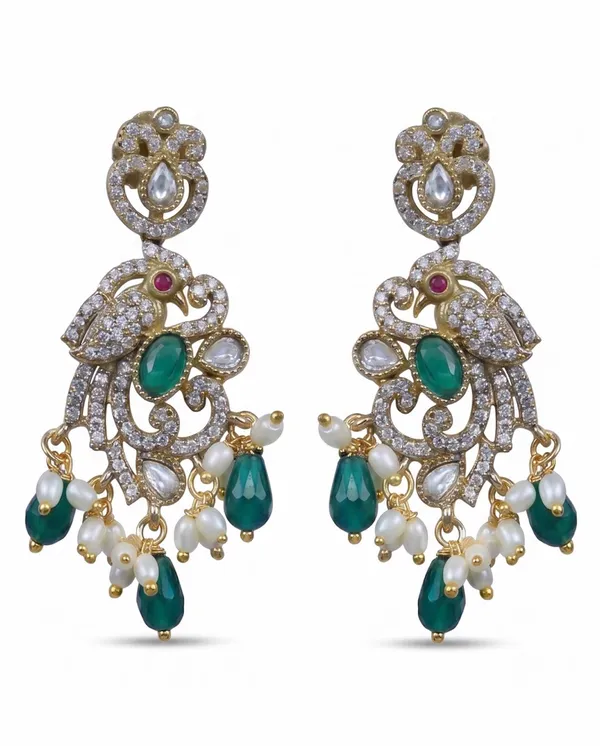 Gold_Tone_Green_Stone_Polish_Cz_Peacock_Mangalsutra_Set_For_Women
