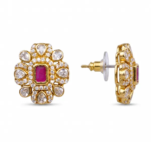 Gold_Tone_Micro_Plated_Cz_Ad_Floral_Stud_Earrings_For_Women