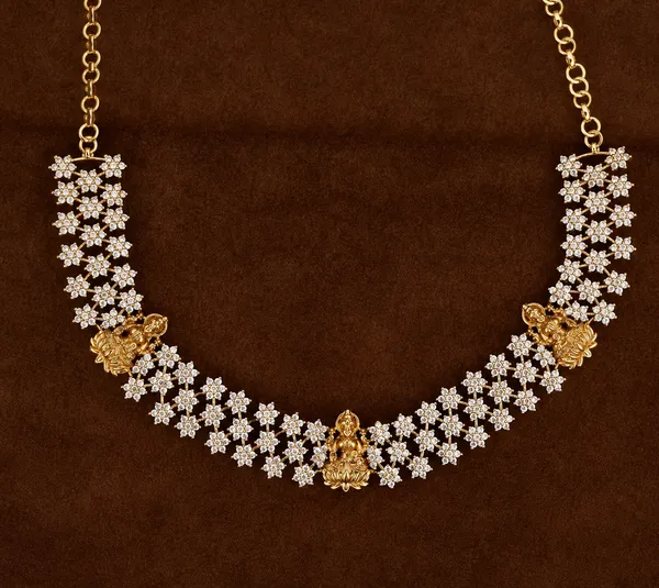 Gold_Tone_Micro_Plated_Cz_Floral_Temple_Necklace_Set_With_Earrings_For_Women