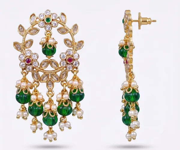 Gold_Tone_Micro_Plated_Cz_Green_Beaded_Chandelier_Earrings_For_Women