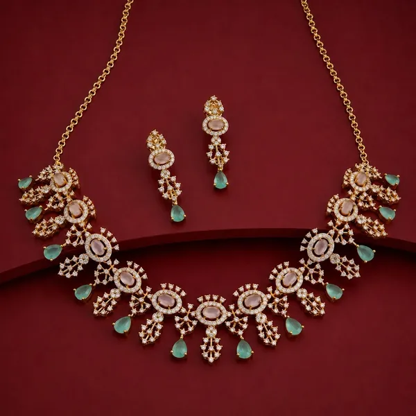 Gold_Tone_Micro_Plated_Green_Cz_Stone_Necklace_Set_With_Earrings_For_Women