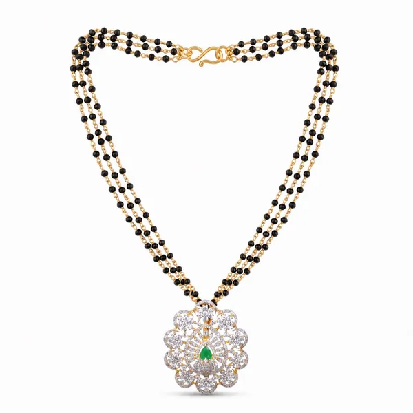 Gold_Tone_Black_Beaded_Gj_Polish_Cz_Mangalsutra_With_Earrings_For_Women