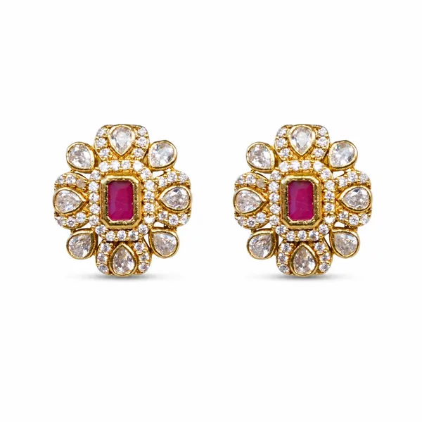 Gold_Tone_Micro_Plated_Cz_Ad_Floral_Stud_Earrings_For_Women