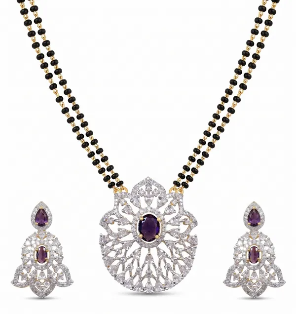 Gold_Tone_Black_Beaded_Gj_Polish_Cz_Stone_Pendant_Mangalsutra_Set_For_Women