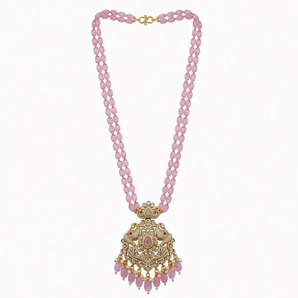 Gold_Tone_Pink_Stone_Mehandi_Polish_Cz_Necklace_Set_With_Earrings_For_Women