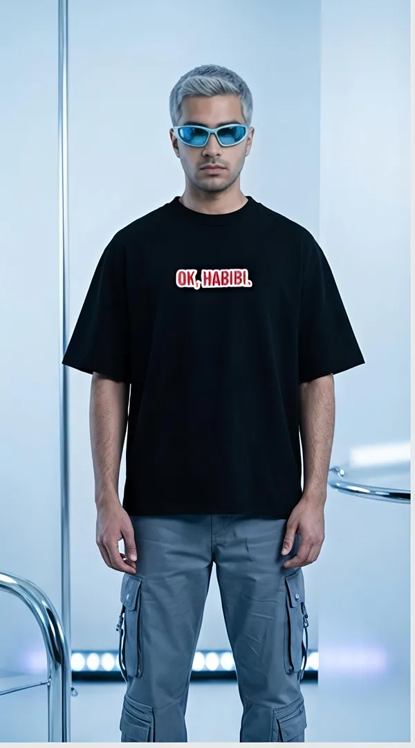 Black_Cotton_Ok,_Habibi_Print_Crew_Neck_T-Shirt_For_Unisex_Available_in_(_Regular_|_Over_Sized_|_Crop_Top_)