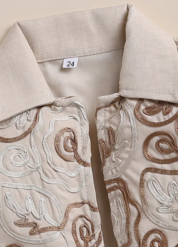 Brown_Sleeveless_Floral_Embroidered_Dress_With_Jacket_And_Leggings