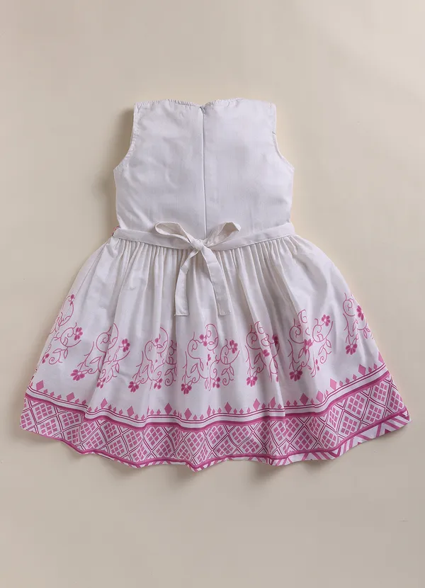Pink_Denim_Jacket_White_Floral_Print_Dress_With_Leggings_For_Girls