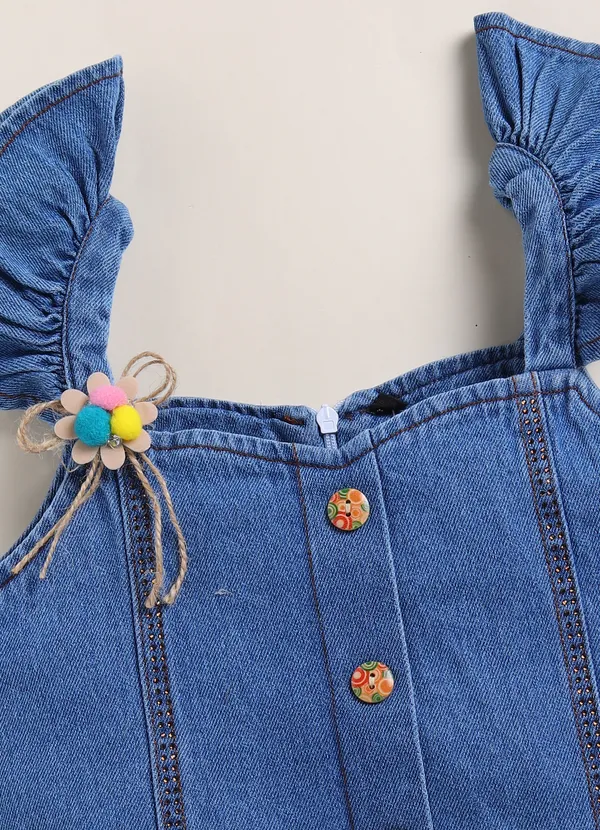 Blue_Denim_Ruffle_Sleeve_Top_And_Shorts_Set_For_Girls