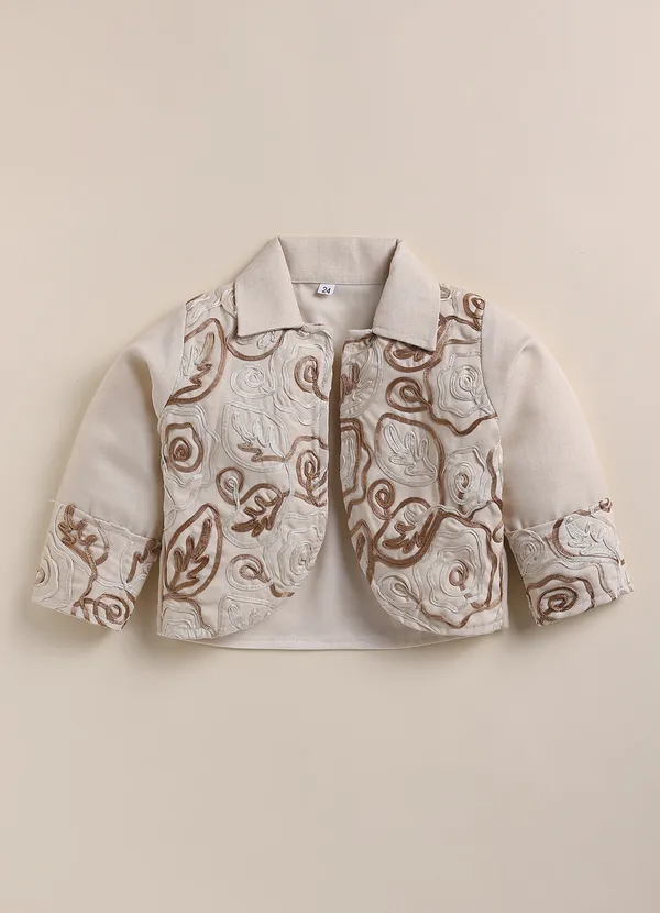Brown_Sleeveless_Floral_Embroidered_Dress_With_Jacket_And_Leggings
