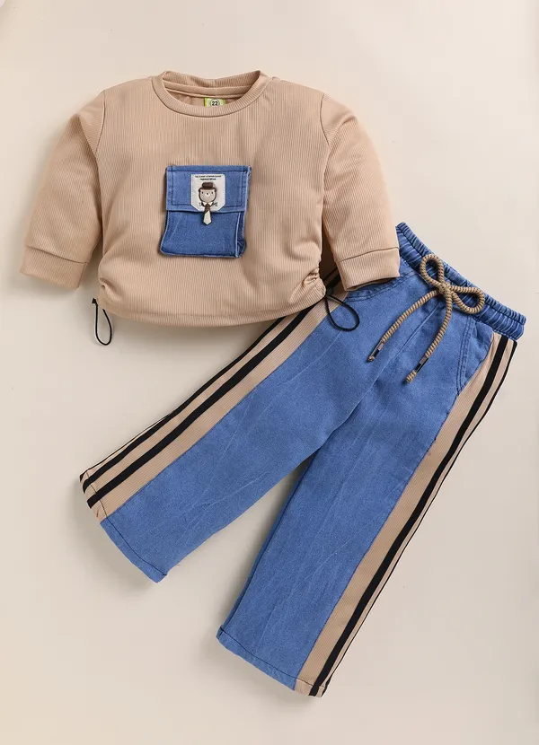 Beige_Ribbed_Cotton_Denim_Pocket_Sweatshirt_For_Kids